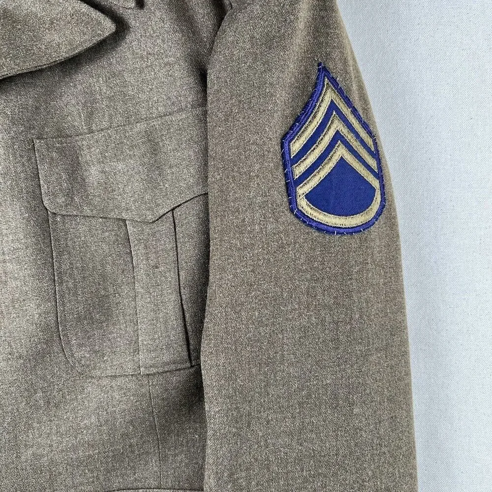 Vintage‎ 50s Wool Serge Olive Drab Jacket Men’s 38R Green Collared Staff Sargent